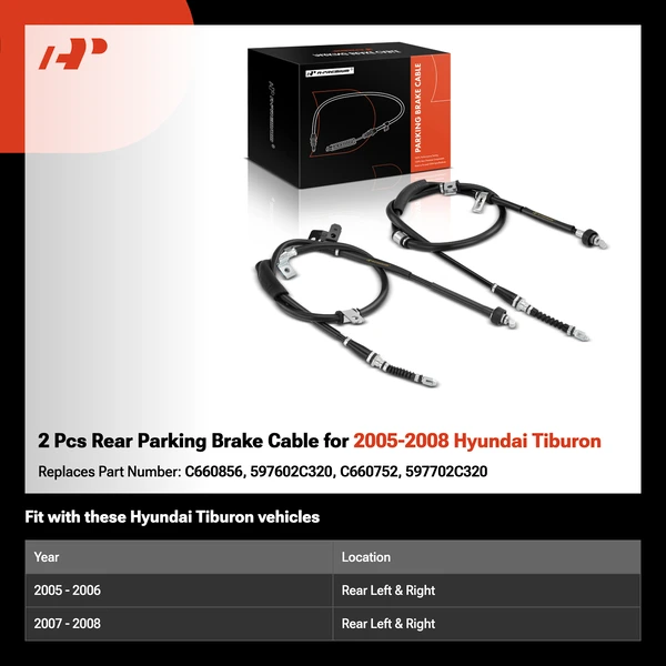 2 Pcs Rear Parking Brake Cable for 2005-2008 Hyundai Tiburon