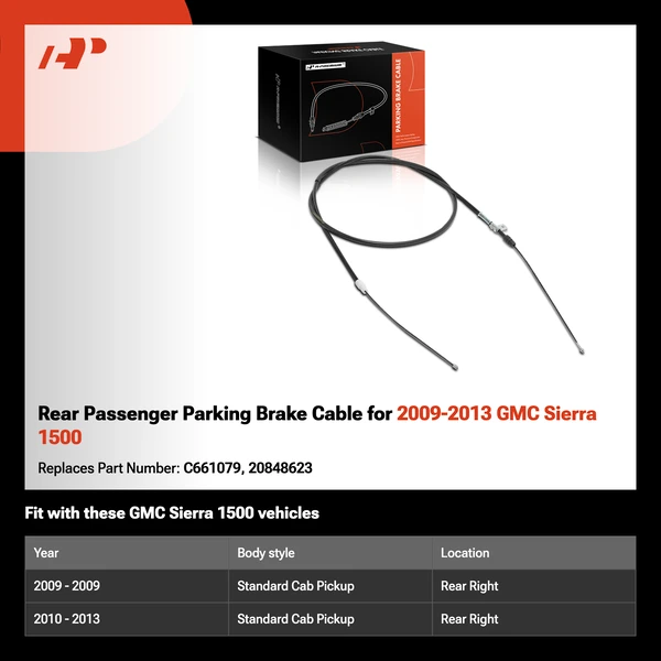Rear Passenger Parking Brake Cable for 2009-2013 GMC Sierra 1500