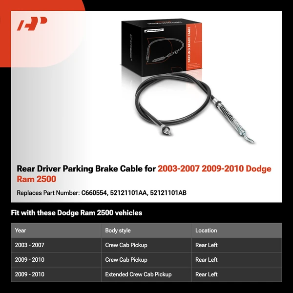 Rear Driver Parking Brake Cable for 2003-2007 2009-2010 Dodge Ram 2500
