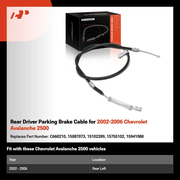 Rear Driver Parking Brake Cable for 2002-2006 Chevrolet Avalanche 2500