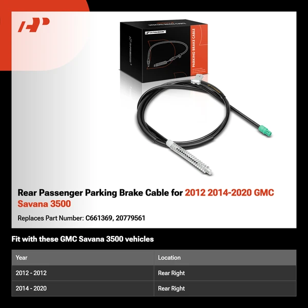Rear Passenger Parking Brake Cable for 2012 2014-2020 GMC Savana 3500