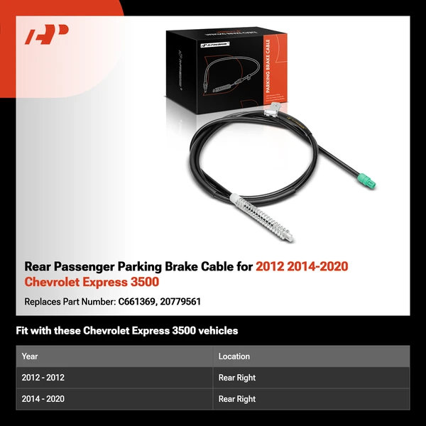 Rear Passenger Parking Brake Cable for 2012 2014-2020 Chevrolet Express 3500