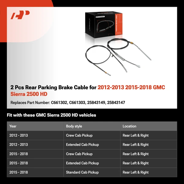 2 Pcs Rear Parking Brake Cable for 2012-2013 2015-2018 GMC Sierra 2500 HD