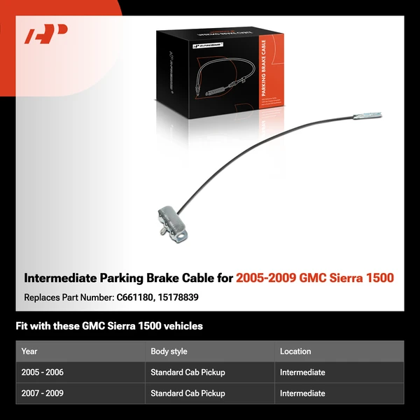 Intermediate Parking Brake Cable for 2005-2009 GMC Sierra 1500