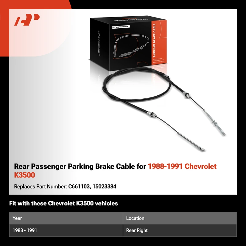 Rear Passenger Parking Brake Cable for 1988-1991 Chevrolet K3500