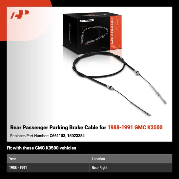 Rear Passenger Parking Brake Cable for 1988-1991 GMC K3500