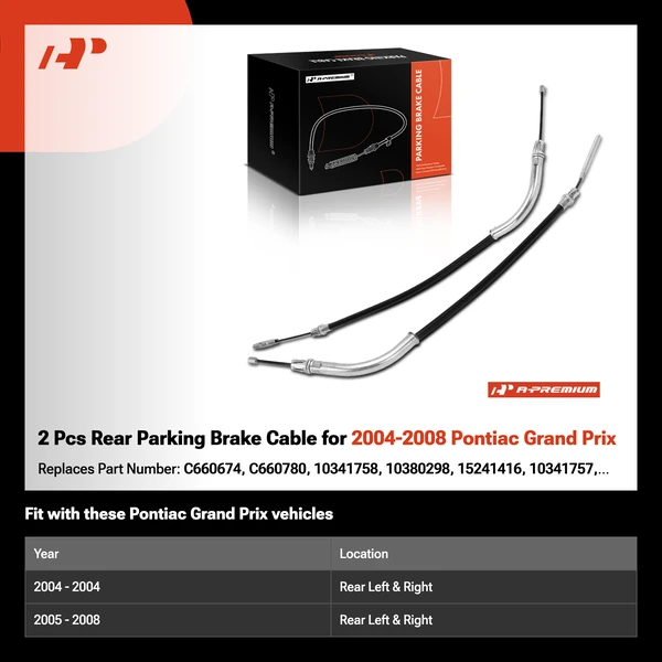 2 Pcs Rear Parking Brake Cable for 2004-2008 Pontiac Grand Prix