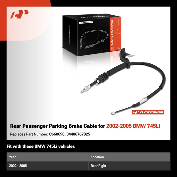 Rear Passenger Parking Brake Cable for 2002-2005 BMW 745Li