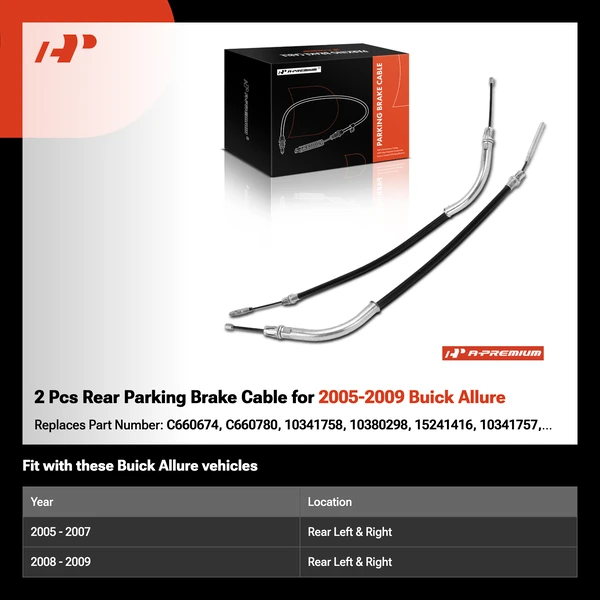 2 Pcs Rear Parking Brake Cable for 2005-2009 Buick Allure