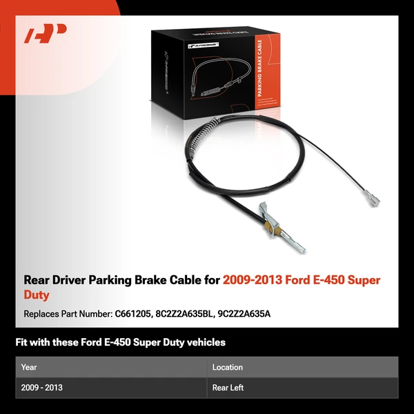 Rear Driver Parking Brake Cable for 2009-2013 Ford E-450 Super Duty