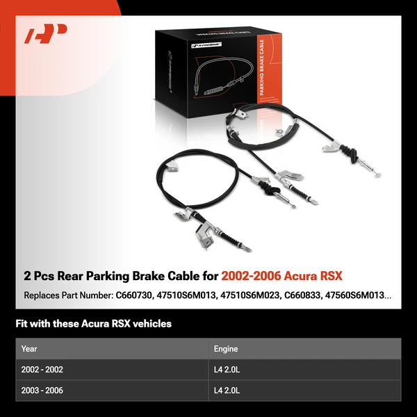 2 Pcs Rear Parking Brake Cable for 2002-2006 Acura RSX