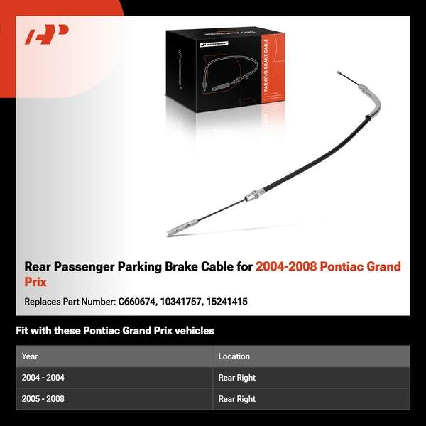 Rear Passenger Parking Brake Cable for 2004-2008 Pontiac Grand Prix