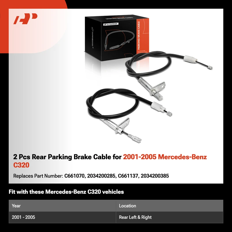 2 Pcs Rear Parking Brake Cable for 2001-2005 Mercedes-Benz C320