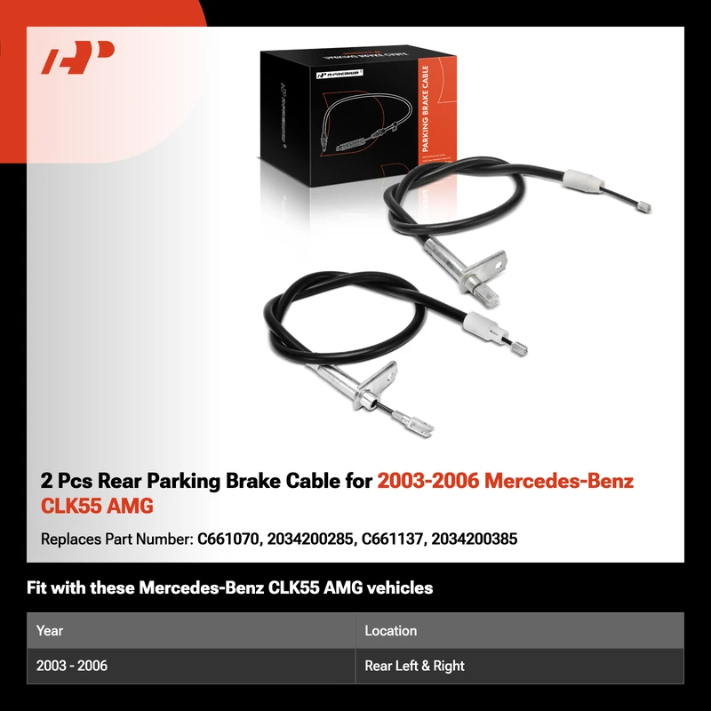 2 Pcs Rear Parking Brake Cable for 2003-2006 Mercedes-Benz CLK55 AMG