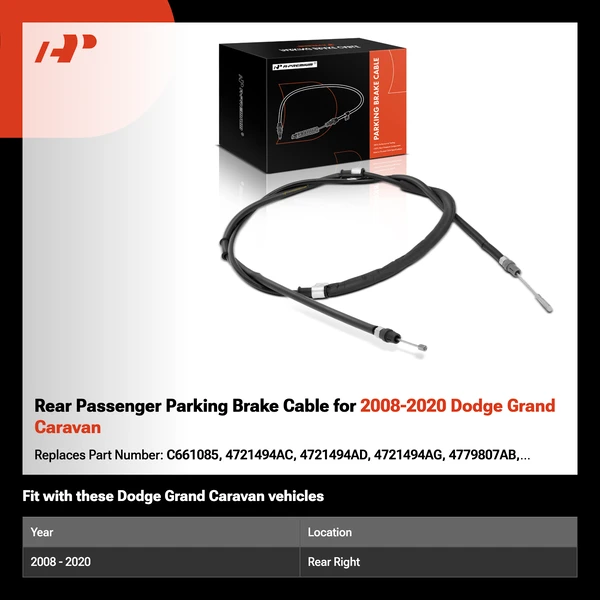Rear Passenger Parking Brake Cable for 2008-2020 Dodge Grand Caravan