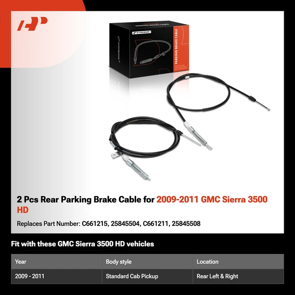 2 Pcs Rear Parking Brake Cable for 2009-2011 GMC Sierra 3500 HD