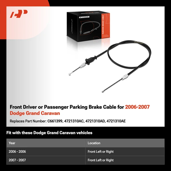 Front Driver or Passenger Parking Brake Cable for 2006-2007 Dodge Grand Caravan