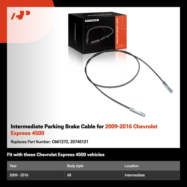 Intermediate Parking Brake Cable for 2009-2016 Chevrolet Express 4500