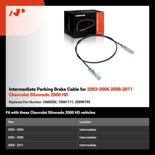 Intermediate Parking Brake Cable for 2003-2006 2008-2011 Chevrolet Silverado 2500 HD