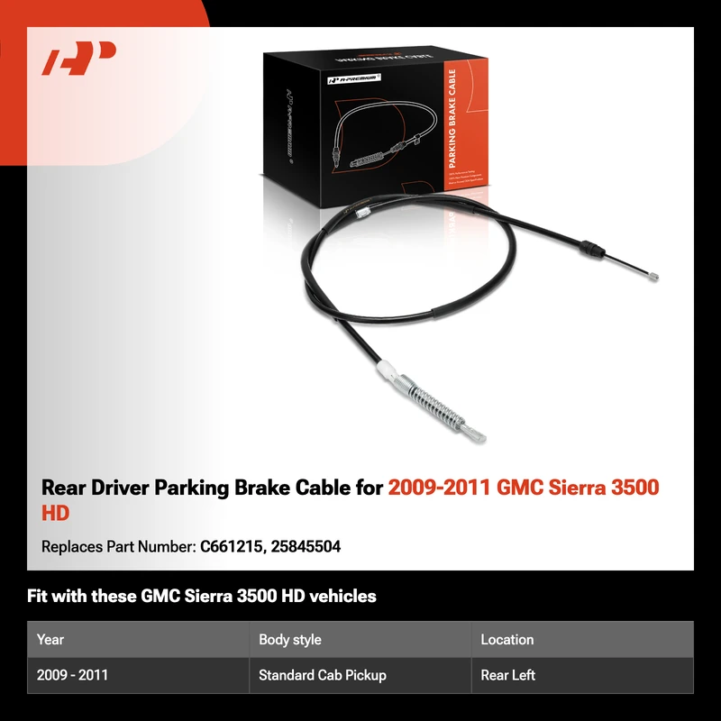 Rear Driver Parking Brake Cable for 2009-2011 GMC Sierra 3500 HD