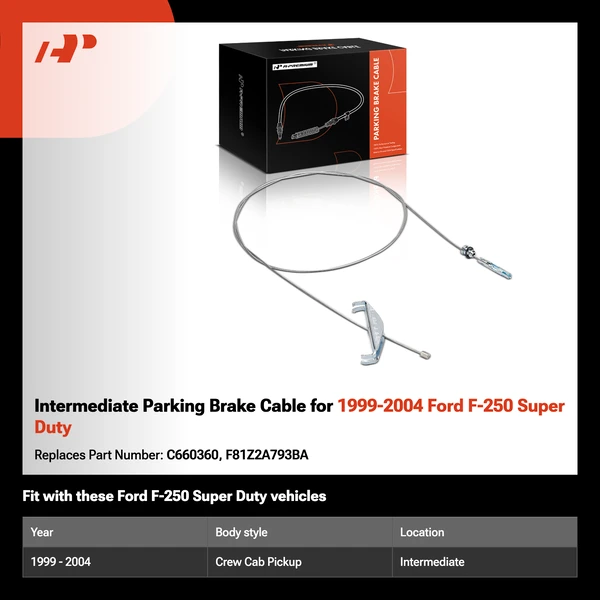 Intermediate Parking Brake Cable for 1999-2004 Ford F-250 Super Duty