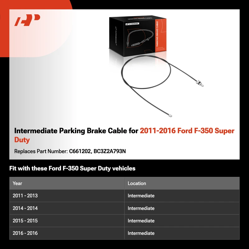 Intermediate Parking Brake Cable for 2011-2016 Ford F-350 Super Duty