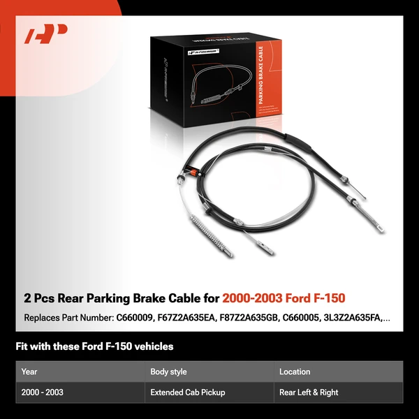 2 Pcs Rear Parking Brake Cable for 2000-2003 Ford F-150