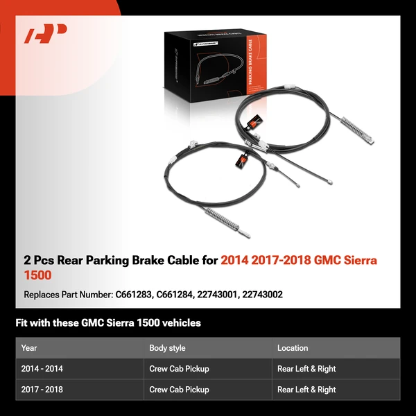 2 Pcs Rear Parking Brake Cable for 2014 2017-2018 GMC Sierra 1500