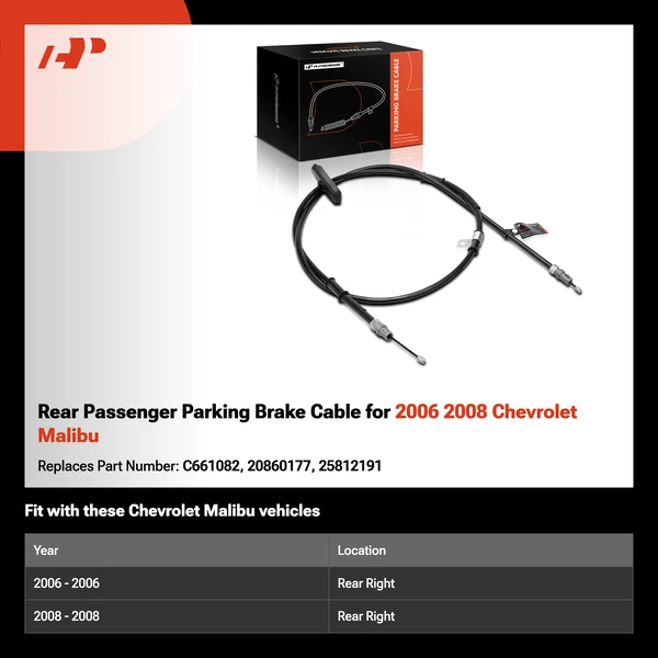 Rear Passenger Parking Brake Cable for 2006 2008 Chevrolet Malibu
