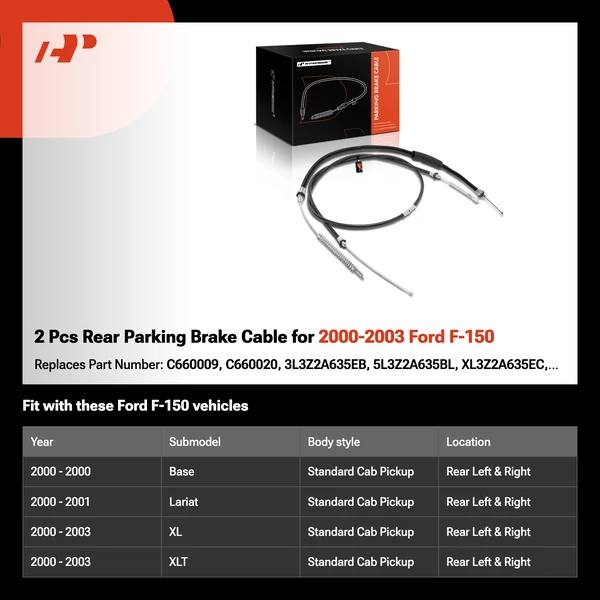 2 Pcs Rear Parking Brake Cable for 2000-2003 Ford F-150