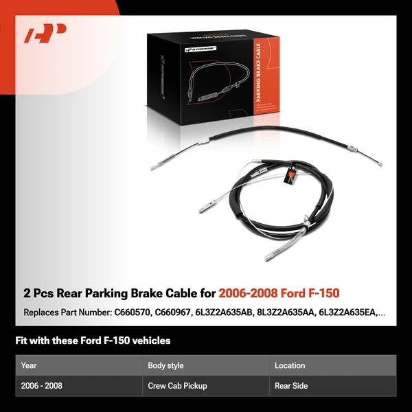 2 Pcs Rear Parking Brake Cable for 2006-2008 Ford F-150