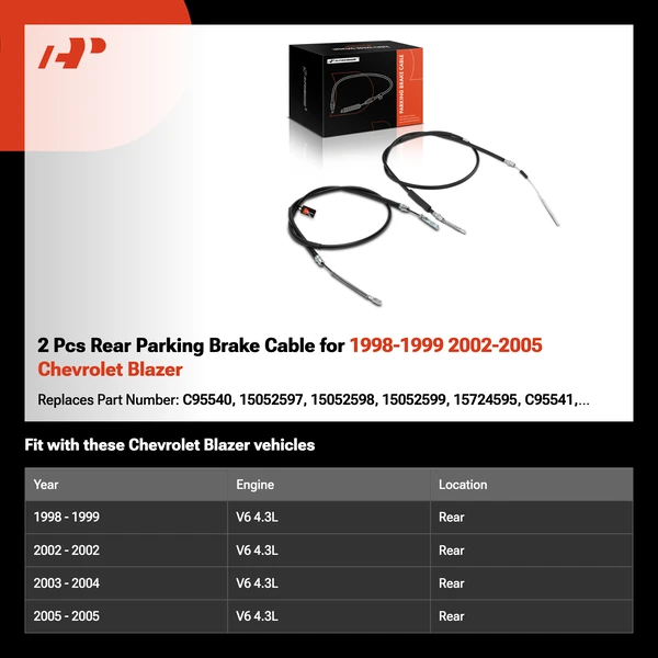 2 Pcs Rear Parking Brake Cable for 1998-1999 2002-2005 Chevrolet Blazer