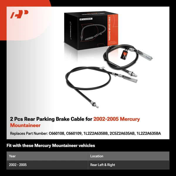 2 Pcs Rear Parking Brake Cable for 2002-2005 Mercury Mountaineer