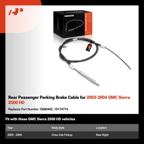 Rear Passenger Parking Brake Cable for 2003-2004 GMC Sierra 2500 HD