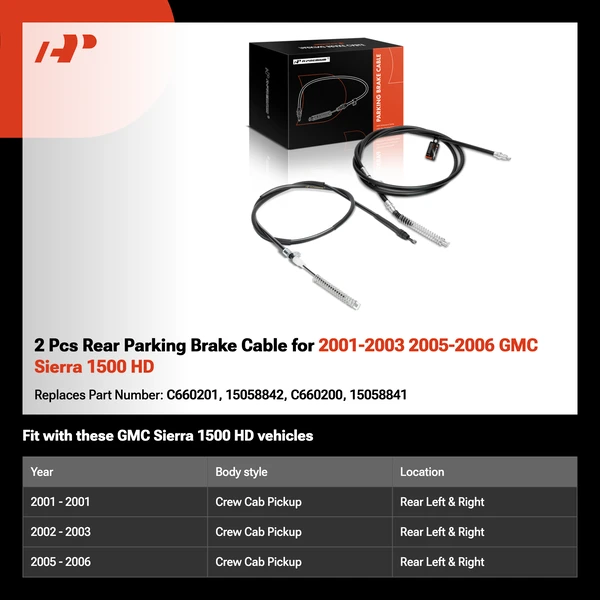 2 Pcs Rear Parking Brake Cable for 2001-2003 2005-2006 GMC Sierra 1500 HD