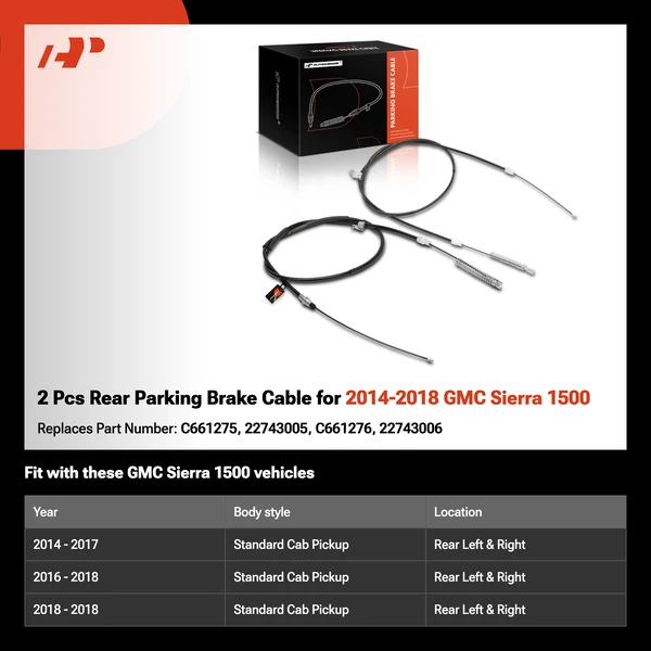 2 Pcs Rear Parking Brake Cable for 2014-2018 GMC Sierra 1500