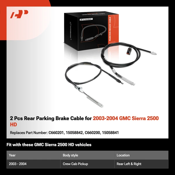 2 Pcs Rear Parking Brake Cable for 2003-2004 GMC Sierra 2500 HD