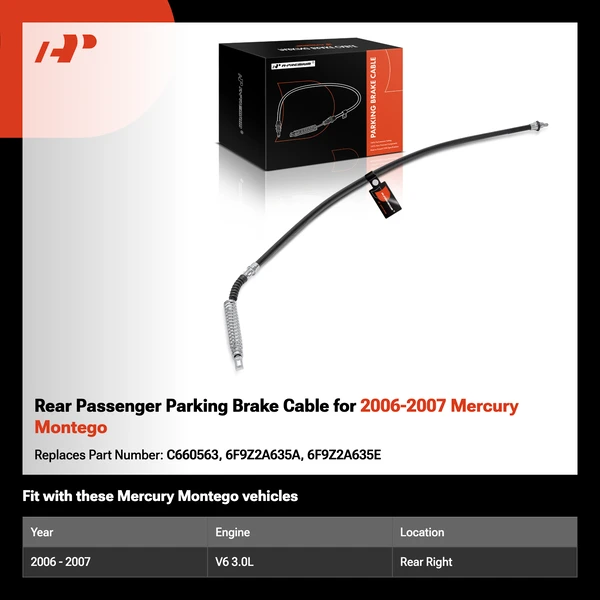 Rear Passenger Parking Brake Cable for 2006-2007 Mercury Montego