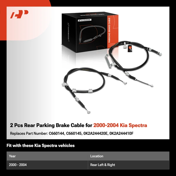 2 Pcs Rear Parking Brake Cable for 2000-2004 Kia Spectra