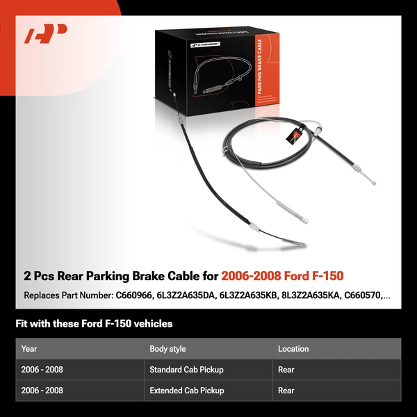 2 Pcs Rear Parking Brake Cable for 2006-2008 Ford F-150