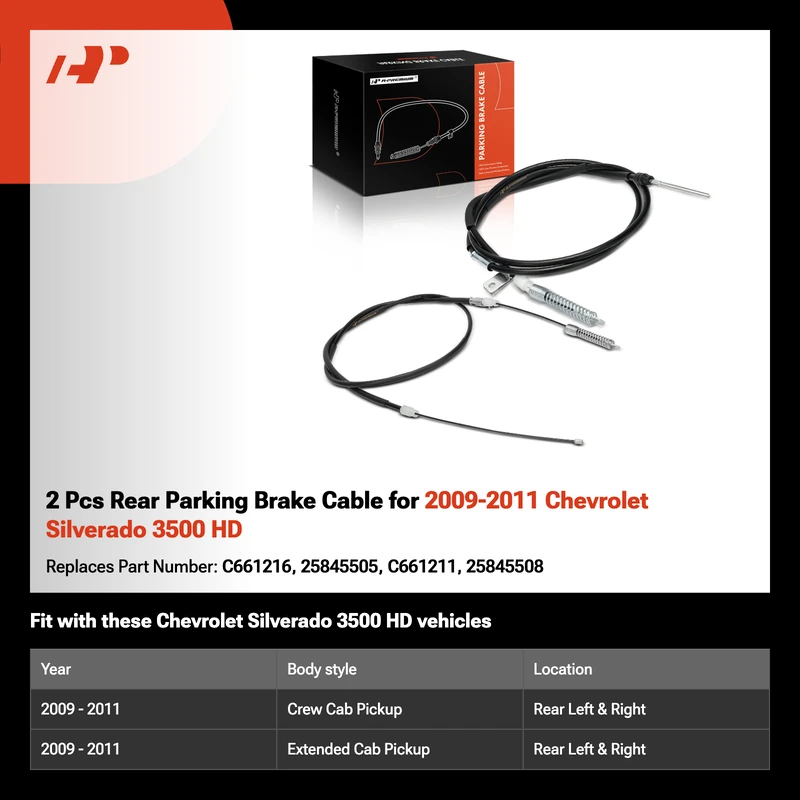 2 Pcs Rear Parking Brake Cable for 2009-2011 Chevrolet Silverado 3500 HD