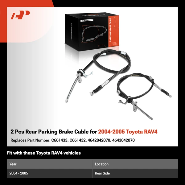 2 Pcs Rear Parking Brake Cable for 2004-2005 Toyota RAV4