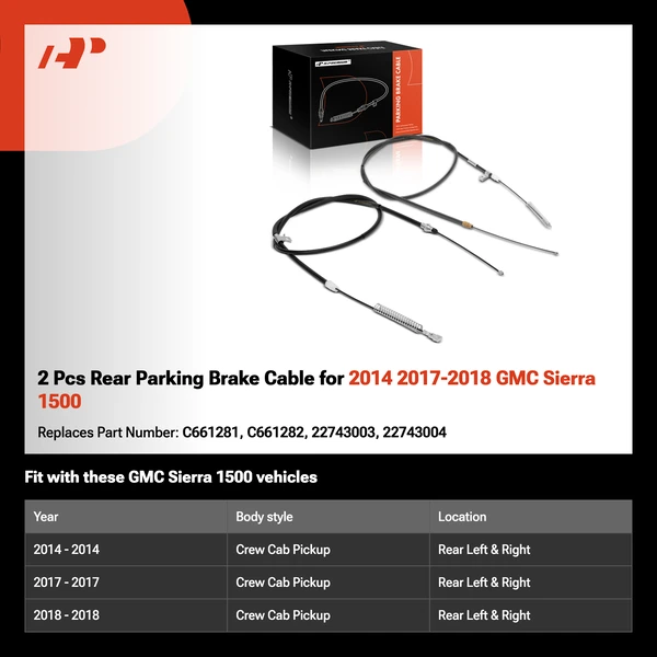 2 Pcs Rear Parking Brake Cable for 2014 2017-2018 GMC Sierra 1500