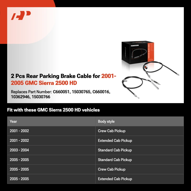 2 Pcs Rear Parking Brake Cable for 2001-2005 GMC Sierra 2500 HD