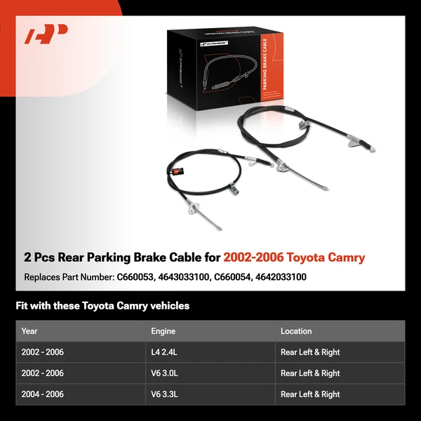 2 Pcs Rear Parking Brake Cable for 2002-2006 Toyota Camry