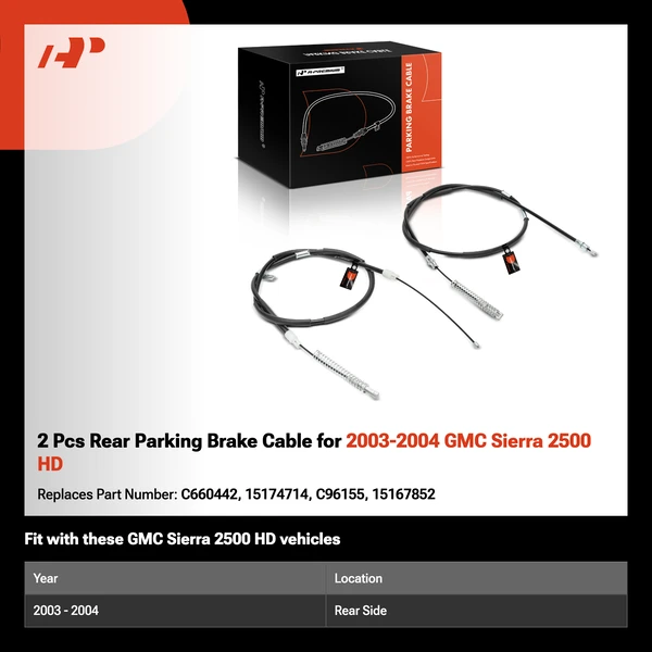 2 Pcs Rear Parking Brake Cable for 2003-2004 GMC Sierra 2500 HD