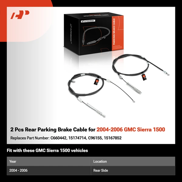 2 Pcs Rear Parking Brake Cable for 2004-2006 GMC Sierra 1500