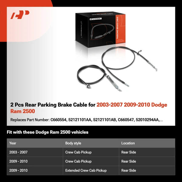 2 Pcs Rear Parking Brake Cable for 2003-2007 2009-2010 Dodge Ram 2500