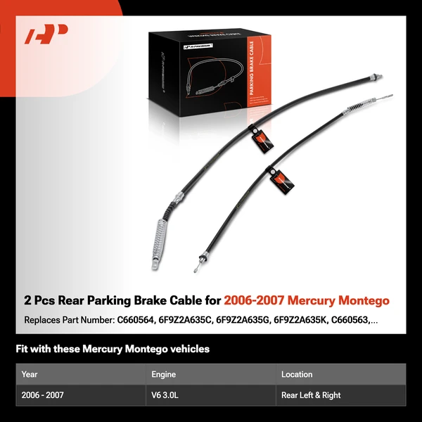 2 Pcs Rear Parking Brake Cable for 2006-2007 Mercury Montego