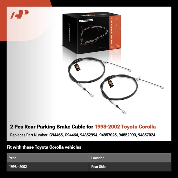 2 Pcs Rear Parking Brake Cable for 1998-2002 Toyota Corolla